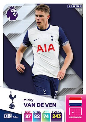 322 micky van de ven tottenham hotspur panini adrenalyn xl 2024 2025.jpg