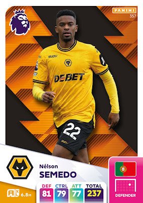 357 nelson semedo wolverhampton wanderers panini adrenalyn xl 2024 2025.jpg