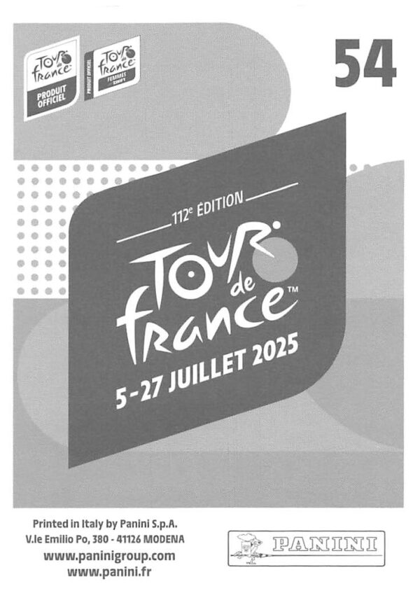 Tdf 2025 sticker # 054 back
