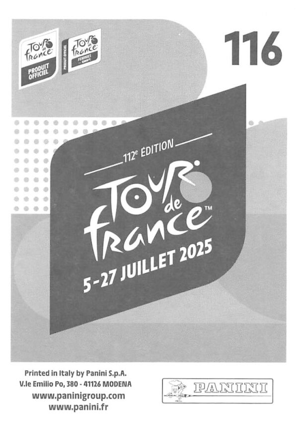 Tdf 2025 sticker # 116 back