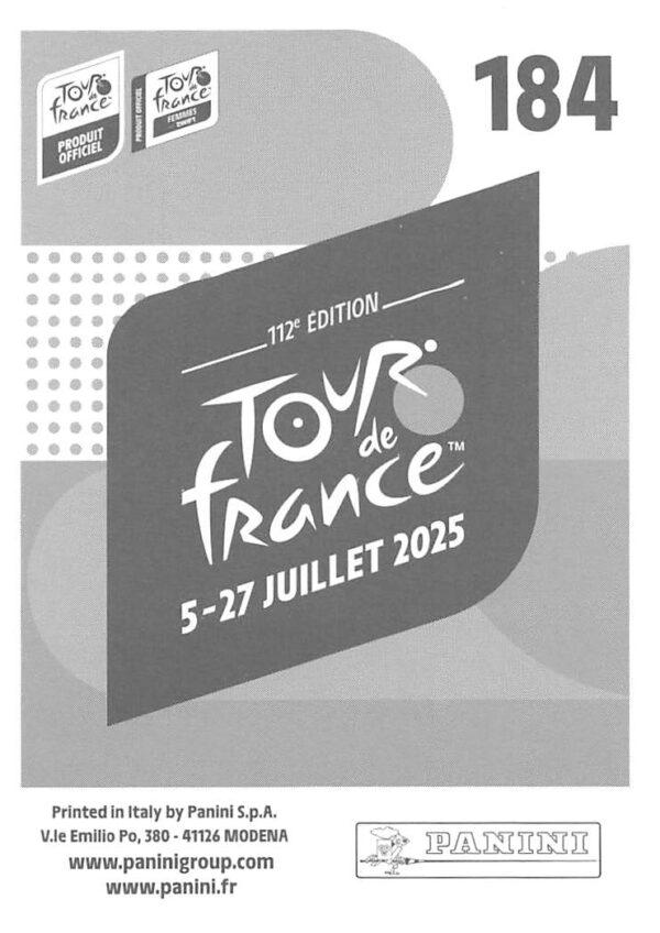 Tdf 2025 sticker # 184 back