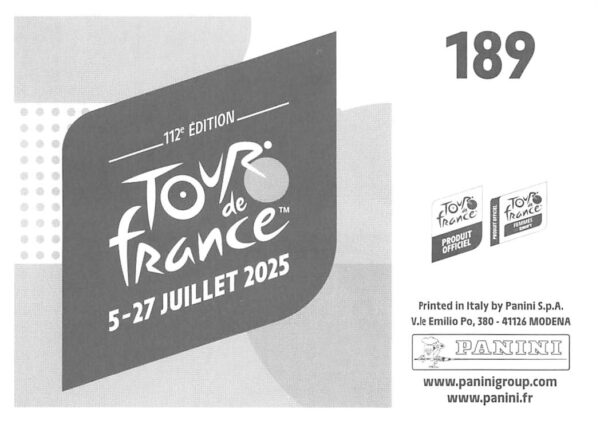 Tdf 2025 sticker # 189 back