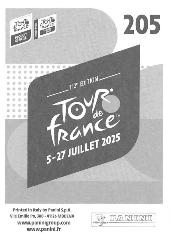Tdf 2025 sticker # 205 back
