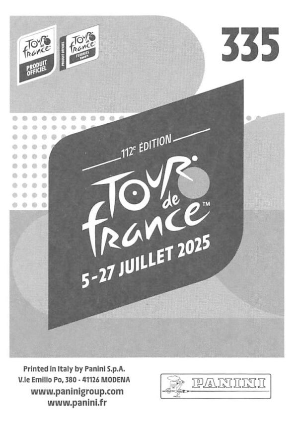 Tdf 2025 sticker # 335 back